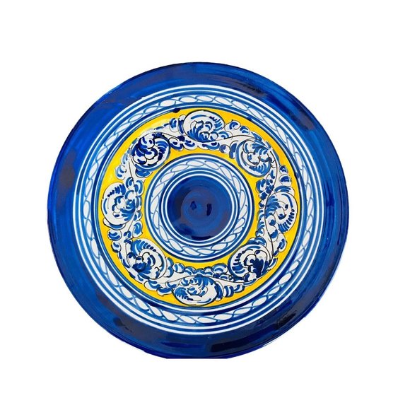 Blue White Yellow Shallow Bowl Plate 9 3/4 Inch L Marked Sevilla - Picture 2 of 6